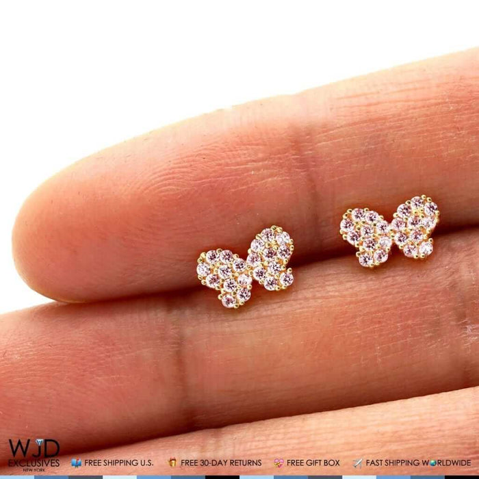 14k Yellow Gold Birthstone Butterfly Screw Back Stud Earrings