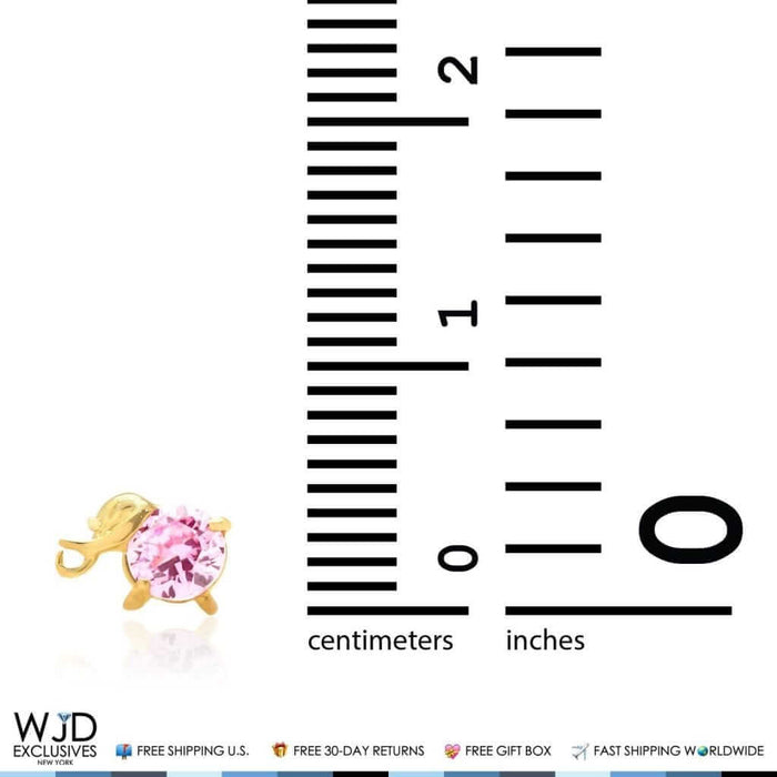 14K Yellow Gold Round Pink Tourmaline Elephant Baby Screw Back Stud Earrings