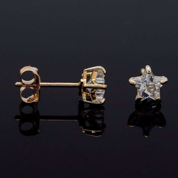 14K Yellow Gold Star Shape CZ Push Back Stud Earrings 4mm