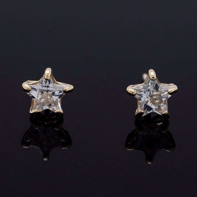 14K Yellow Gold Star Shape CZ Push Back Stud Earrings 4mm