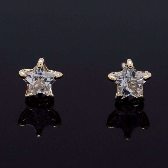 14K Yellow Gold Star Shape CZ Push Back Stud Earrings 4mm