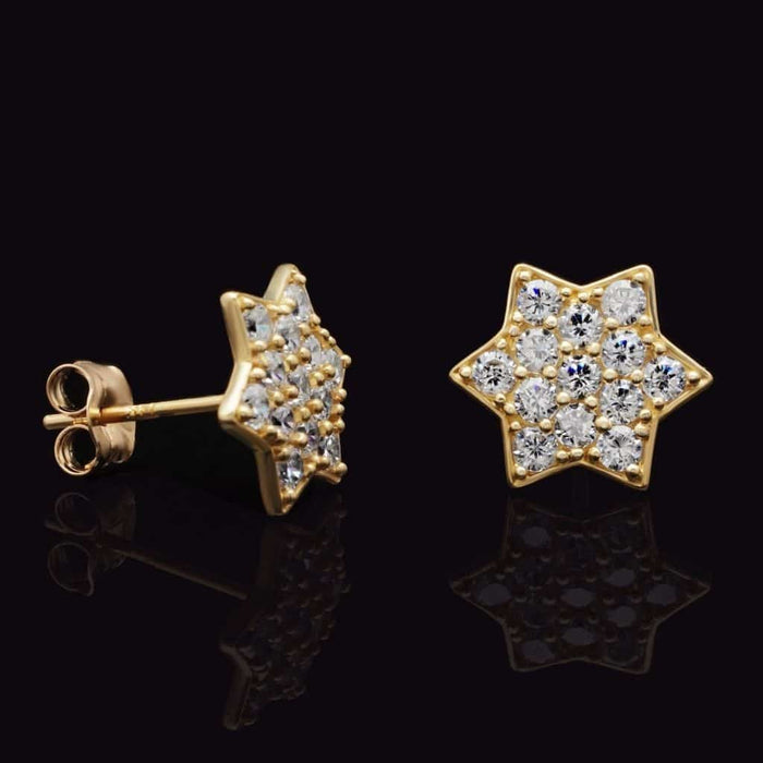 14K Yellow Gold Star of David Stud Earrings 0.80Ct Round-Cut CZ