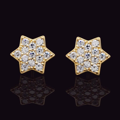 14K Yellow Gold Star of David Stud Earrings 0.80Ct Round-Cut CZ