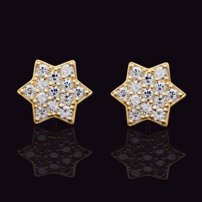 14K Yellow Gold Star of David Stud Earrings 0.80Ct Round Cut Created Diamond