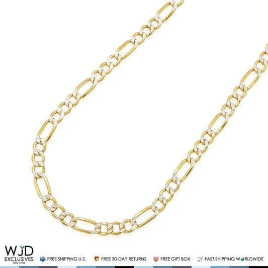 14K Yellow Gold Hollow 5.2mm Diamond Cut Figaro Chain Necklace 20" 22" 24" 26"