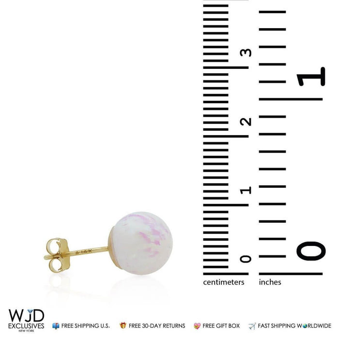 14k Yellow Gold 7mm Fire Opal Ball Stud Push Back Earrings