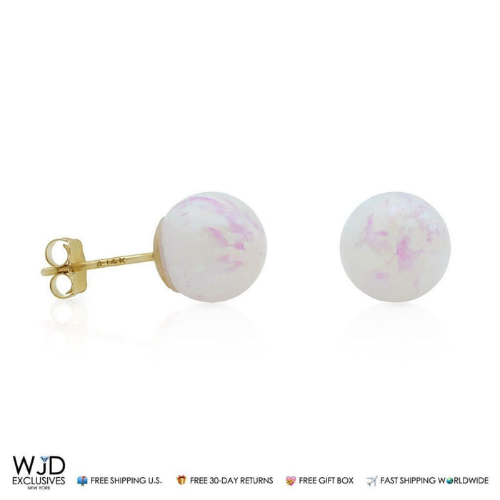 14k Yellow Gold 7mm Fire Opal Ball Stud Push Back Earrings