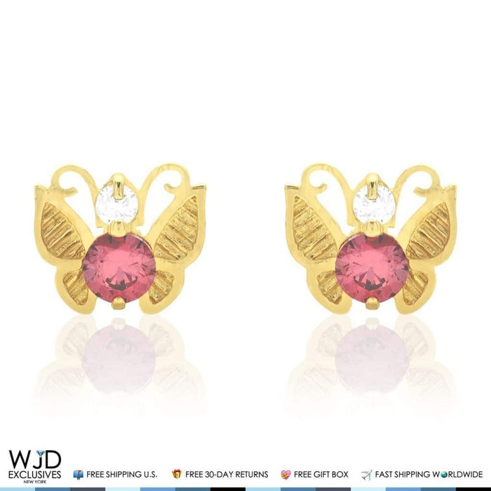 14K Yellow Gold Birthstone Butterfly Screw Back Stud Earrings