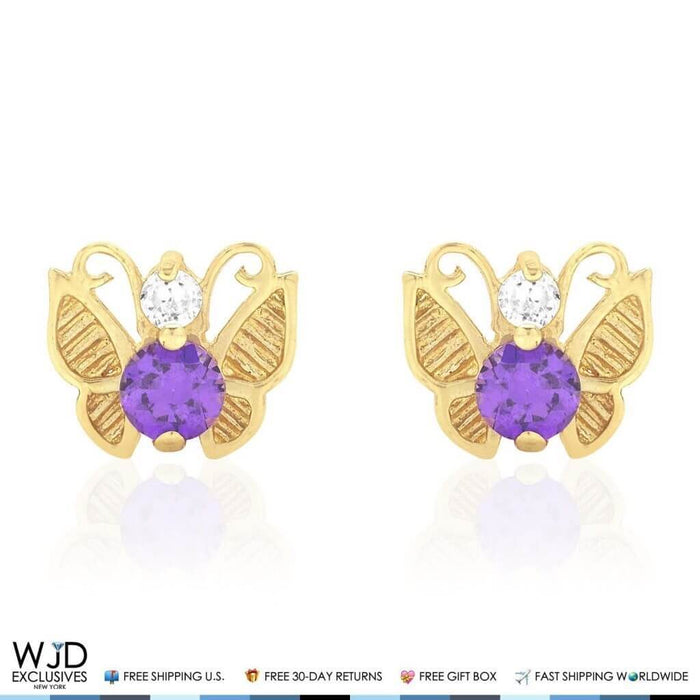 14K Yellow Gold Birthstone Butterfly Screw Back Stud Earrings