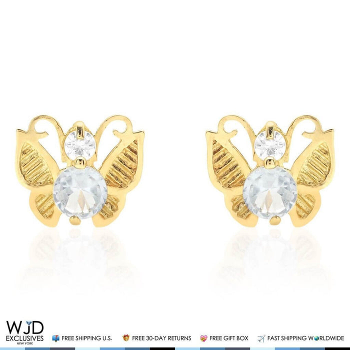 14K Yellow Gold Birthstone Butterfly Screw Back Stud Earrings