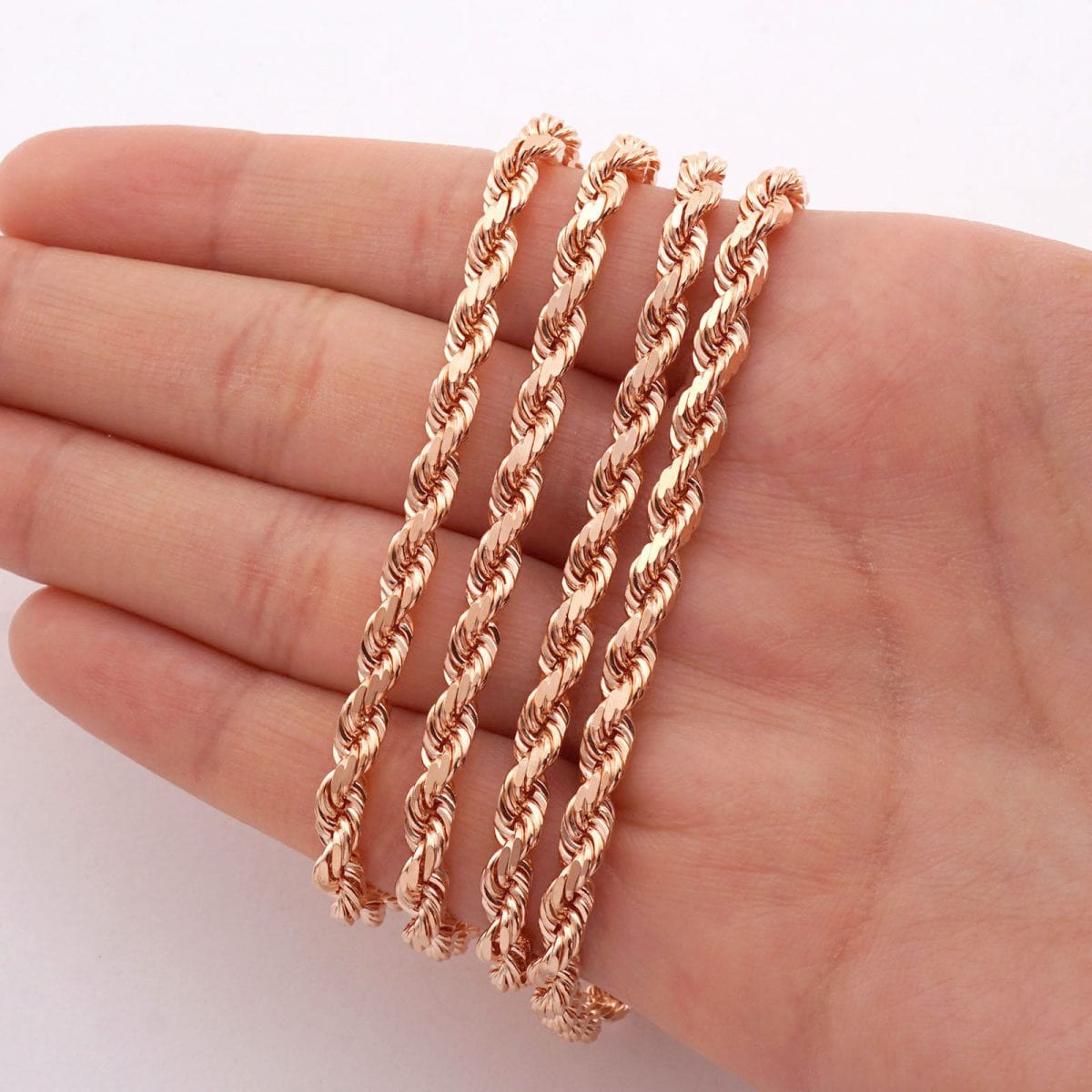 Solid 14k Rose Gold Diamond Cut Rope Chain Necklace 2mm-7mm 20"-30"