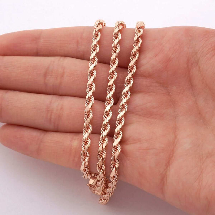 14K Rose Gold 2mm-7mm Diamond-Cut Rope Chain (Solid Links) 20"-30"