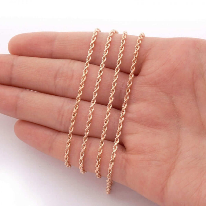 14K Rose Gold 2mm-7mm Diamond-Cut Rope Chain (Solid Links) 20"-30"
