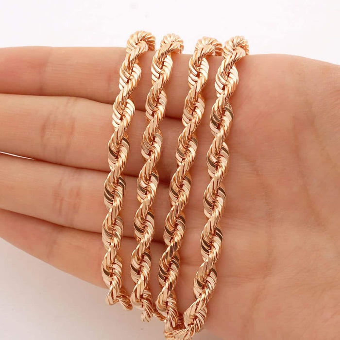 14K Rose Gold 2mm-7mm Diamond-Cut Rope Chain (Solid Links) 20"-30"