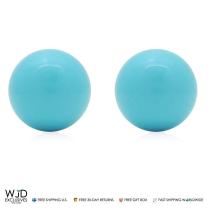 14k Real Yellow Gold Blue Man-Made Turquoise Push back Ball Stud Earrings 10mm