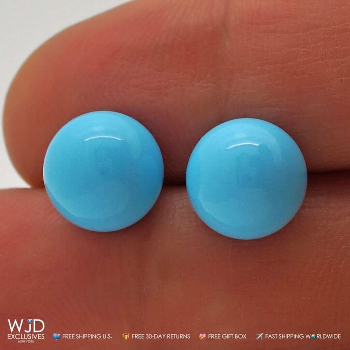 14k Real Yellow Gold Blue Man-Made Turquoise Push back Ball Stud Earrings 10mm