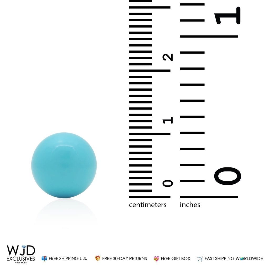 14k Real Yellow Gold Blue Man-Made Turquoise Push back Ball Stud Earrings 10mm