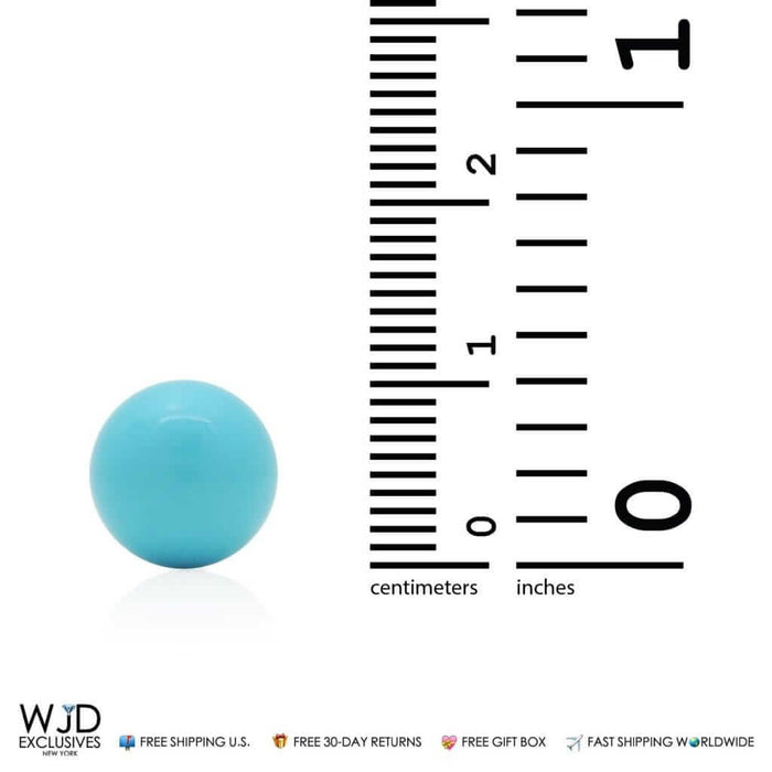 14k Real Yellow Gold Blue Man-Made Turquoise Push back Ball Stud Earrings 10mm