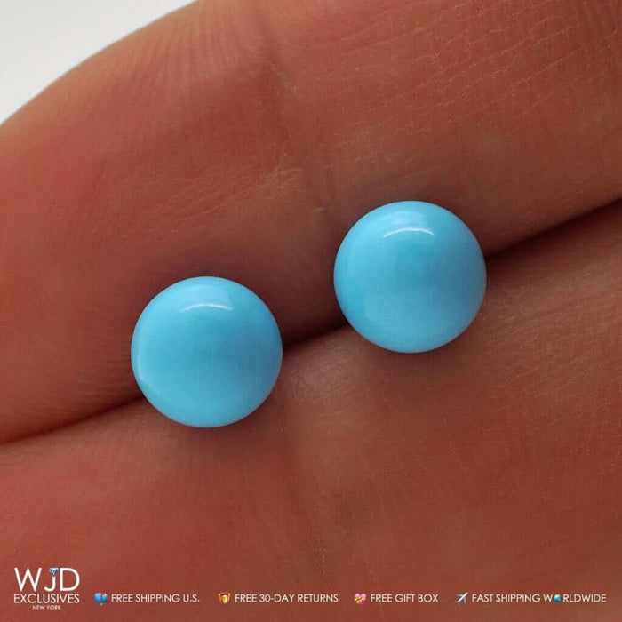 Real 14K Gold Blue Turquoise Push back Small Ball Stud Earrings 5mm