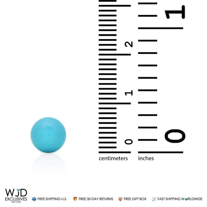 Real 14K Gold Blue Turquoise Push back Small Ball Stud Earrings 5mm