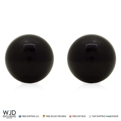 14k Real Yellow Gold Black Onyx Push back Ball Stud Earrings 9mm