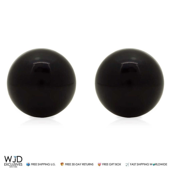14k Real Yellow Gold Black Onyx Push back Ball Stud Earrings 9mm