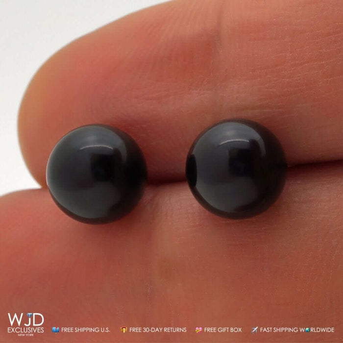 14k Real Yellow Gold Black Onyx Push back Ball Stud Earrings 9mm