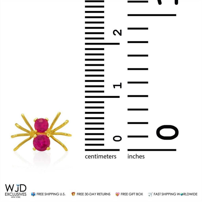 14k Yellow Gold Simulated Ruby July Birthstone Push Back Spider Stud Earrings 7mm