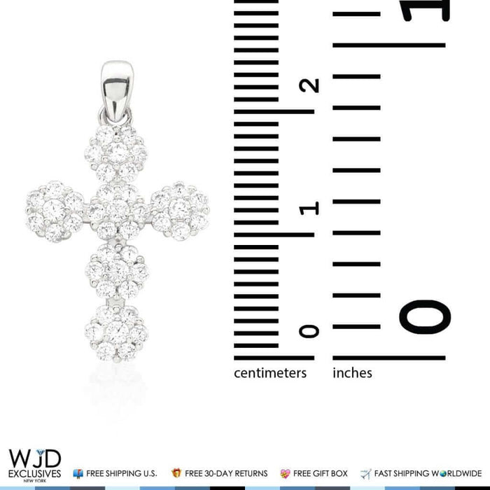 14k Solid Yellow White Gold 0.85Ct CZ Flower Design Cross Pendant