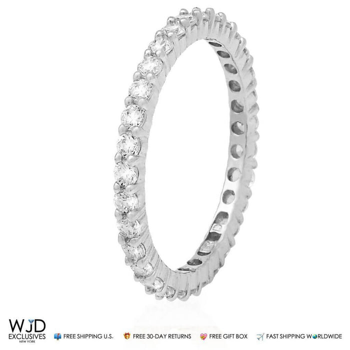 14k Gold White 1Ct Round-Cut CZ Eternity Ring