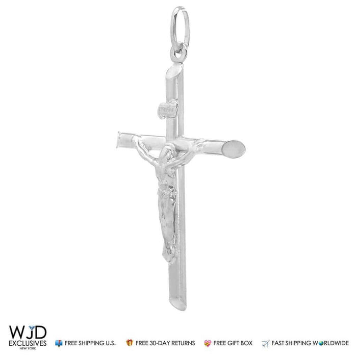 Solid 14k White Gold INRI Jesus Crucifix Cross Religious Charm Pendant 2"