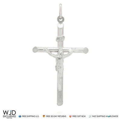 Solid 14k White Gold INRI Jesus Crucifix Cross Religious Charm Pendant 2"