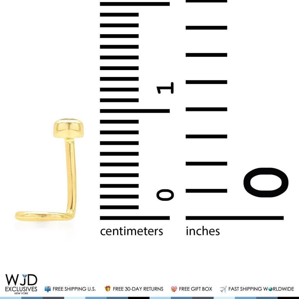 14K Gold CZ Bezel Set Nose Twist Screw Ring