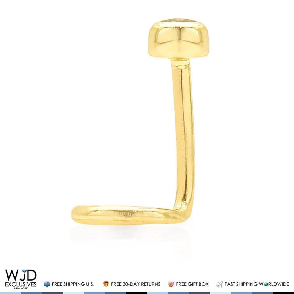 14K Gold CZ Bezel Set Nose Twist Screw Ring