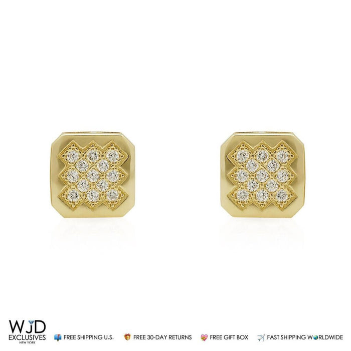 0.60CTW CZ 14k Yellow Gold Square Shaped Stud Earrings 7.5mm