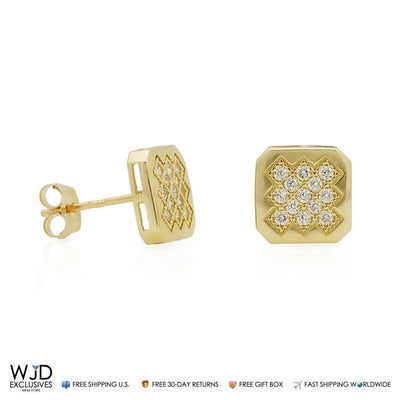 14k Yellow Gold Square Shaped Stud Earrings 7.5mm