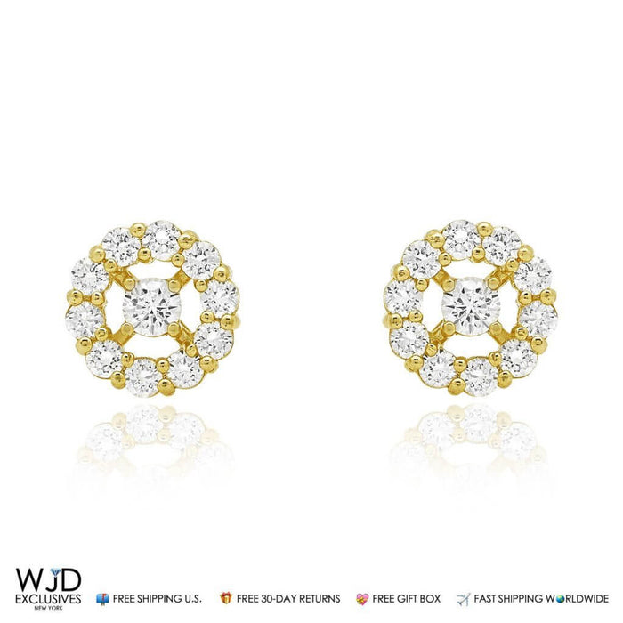 1.25Ct CZ 14k Yellow Gold Halo Cluster Stud Earrings