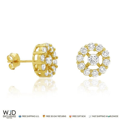 1.25Ct Created Diamond 14k Yellow Gold Halo Cluster Stud Earrings