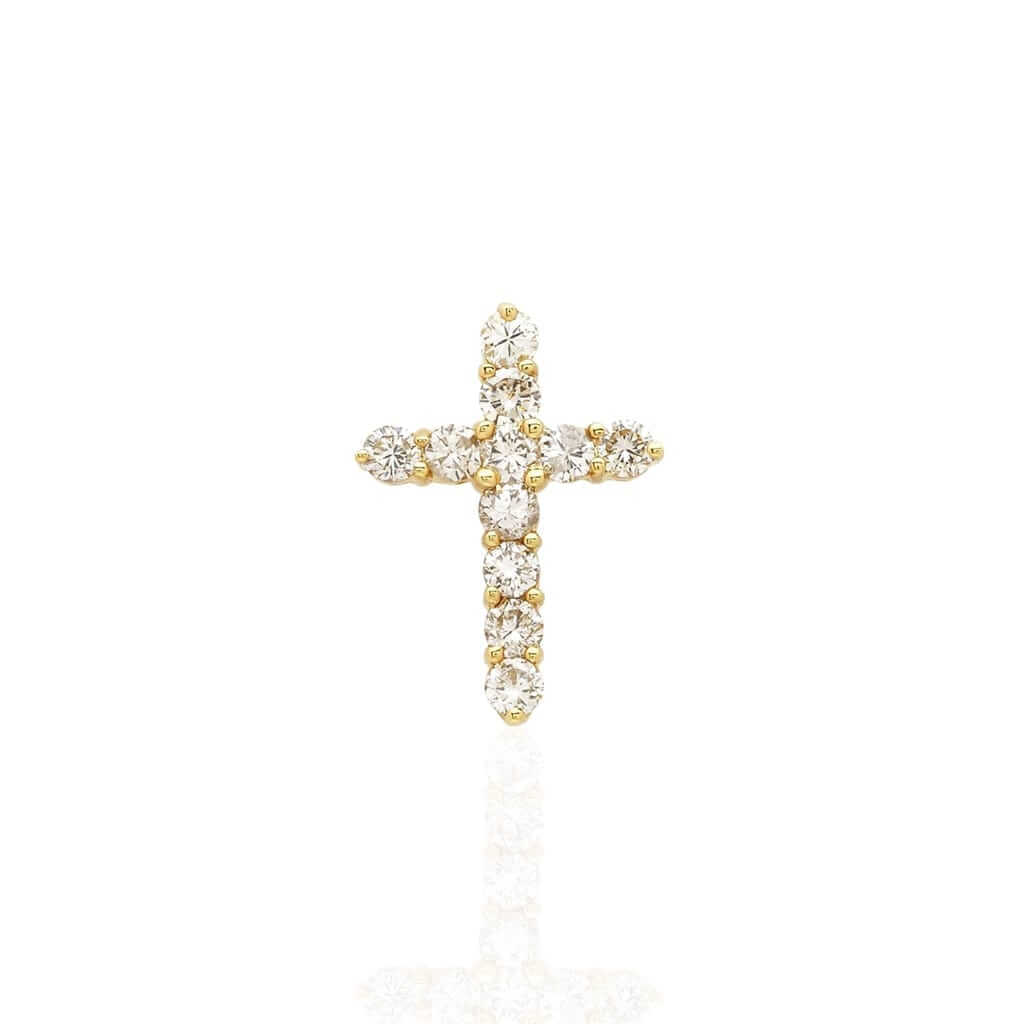 1.45CT Round Natural Diamond 14K Yellow Gold Cross Religious Pendant