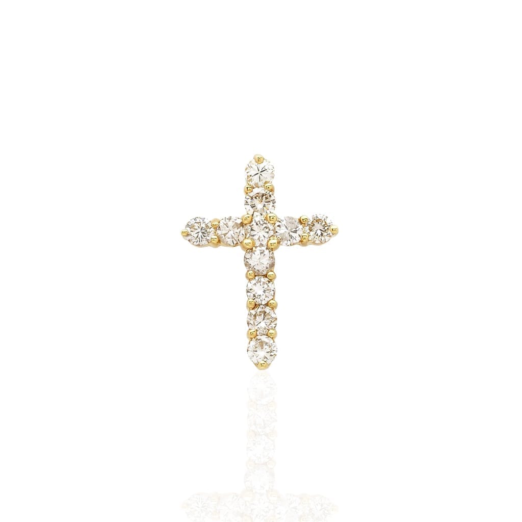 1.45CT Round Real Diamond Solid 14k Yellow Gold Cross Religious Charm Pendant