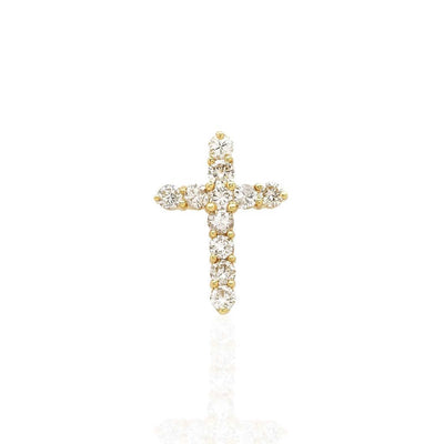 1.45CT Round Natural Diamond 14K Yellow Gold Cross Religious Pendant
