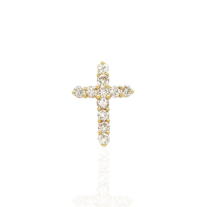 1.45CT Round Real Diamond Solid 14k Yellow Gold Cross Religious Charm Pendant