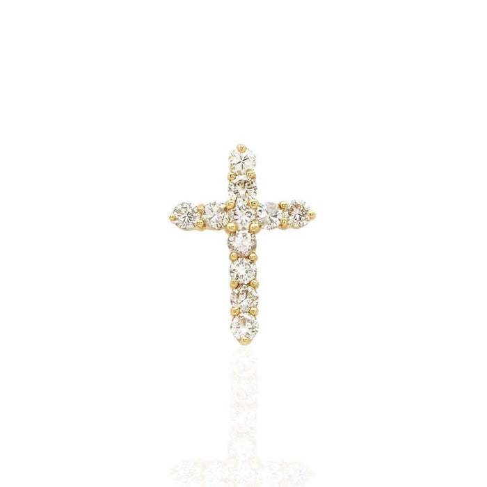 1.45CT Round Natural Diamond 14K Yellow Gold Cross Religious Pendant