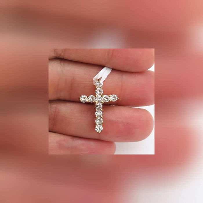 1.45CT Round Natural Diamond 14K Yellow Gold Cross Religious Pendant