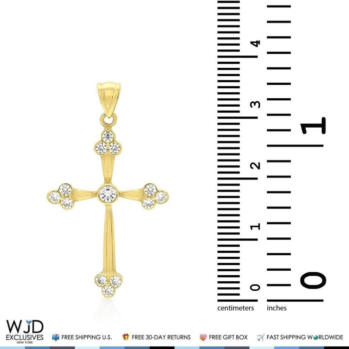 Solid 14k Yellow Gold 1CTW CZ Religious Cross Pendant 1.42"