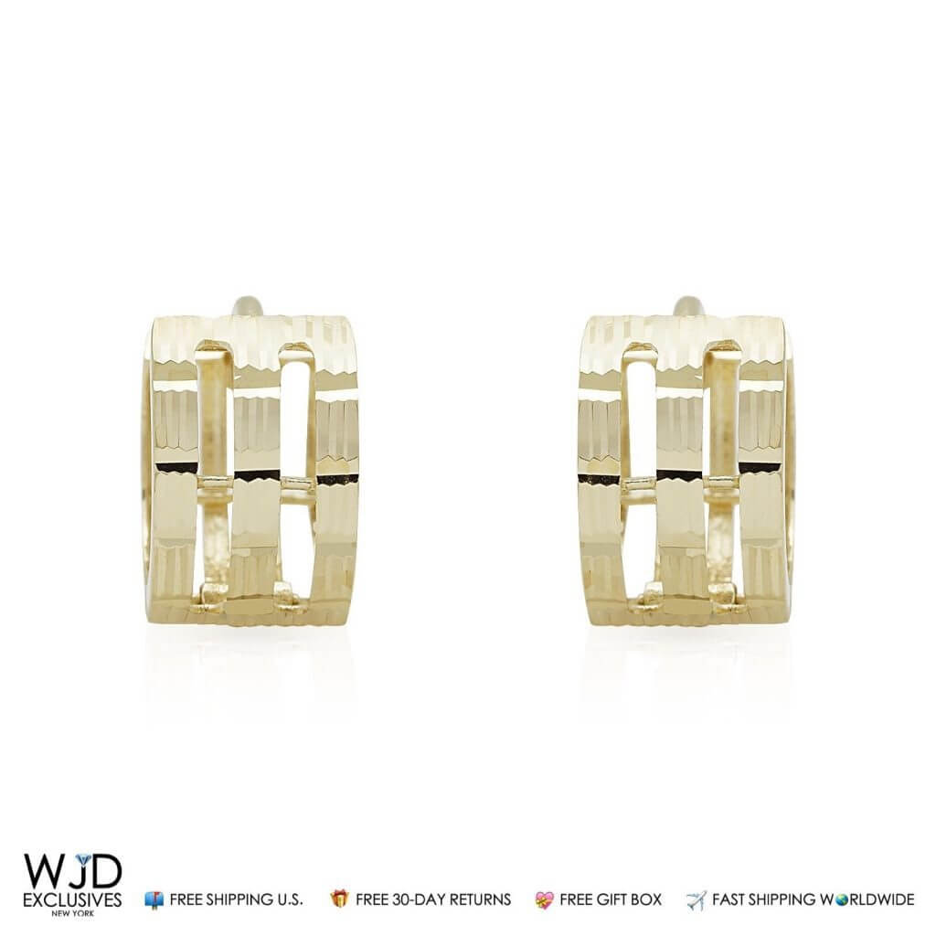 14K Yellow Gold 6mm Diamond-Cut Huggie Hoop Earrings 10.5mm