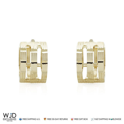 14k Solid Yellow Gold 6mm Wide Diamond Cut Huggie Hoop Earrings 10.5mm