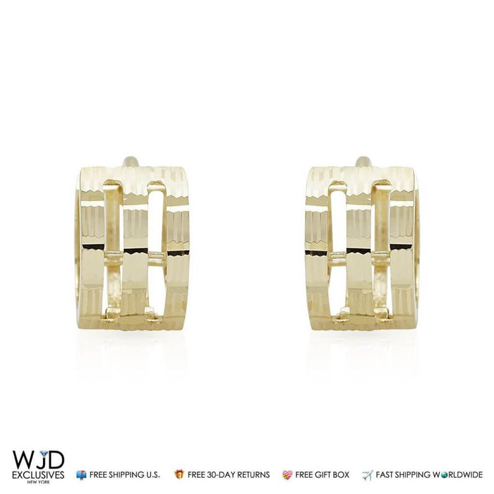 14K Yellow Gold 6mm Diamond-Cut Huggie Hoop Earrings 10.5mm