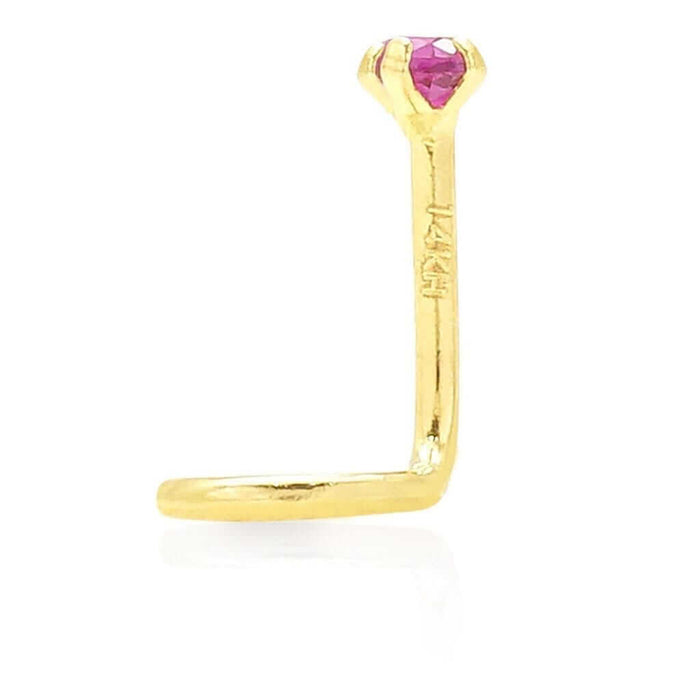 Real 14K Gold Bezel Ruby Nose Twist Screw Bone Ring Body Piercing