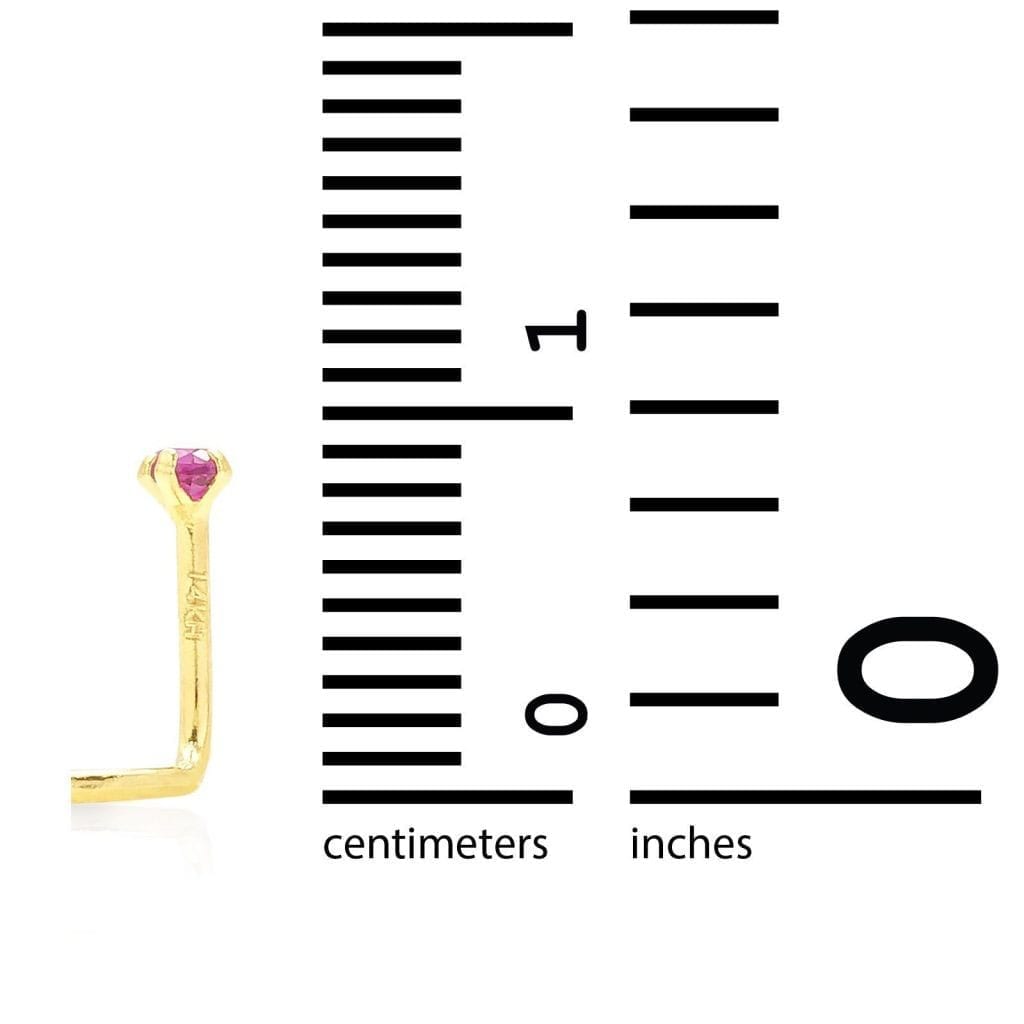 Real 14K Gold Bezel Ruby Nose Twist Screw Bone Ring Body Piercing